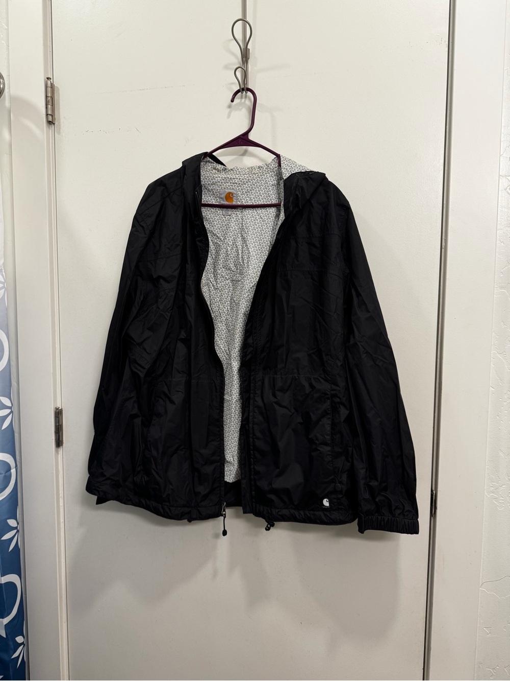 Carhartt Black Hooded Windbreaker Jacket with Subtle Lining